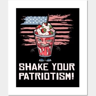 Scary Halloween Zombie Strawberry Milkshake Happy 4th Usa American Flag July Fourth Posters and Art